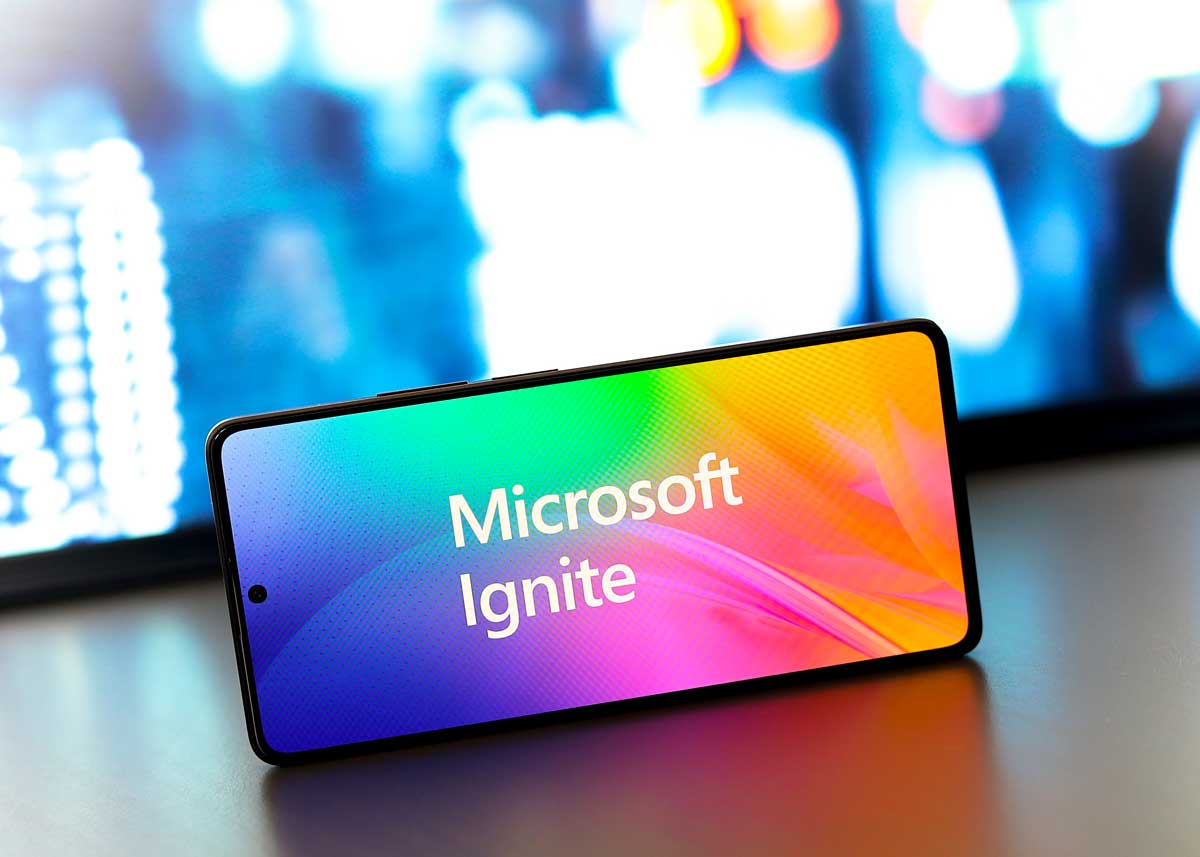 Mobile device with text Microsoft ignite